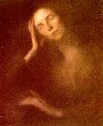Eugene Carriere Lady Leaning her Elbows on a Table oil painting